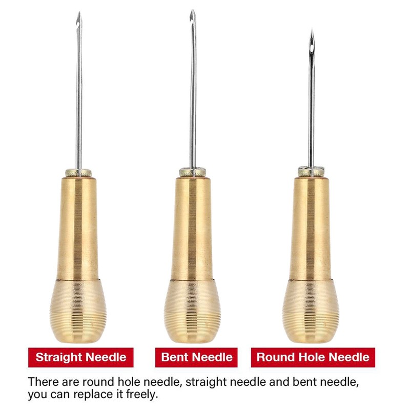 Chazcool 2 Set Leather Sewing Awl Needle with Copper Handle
