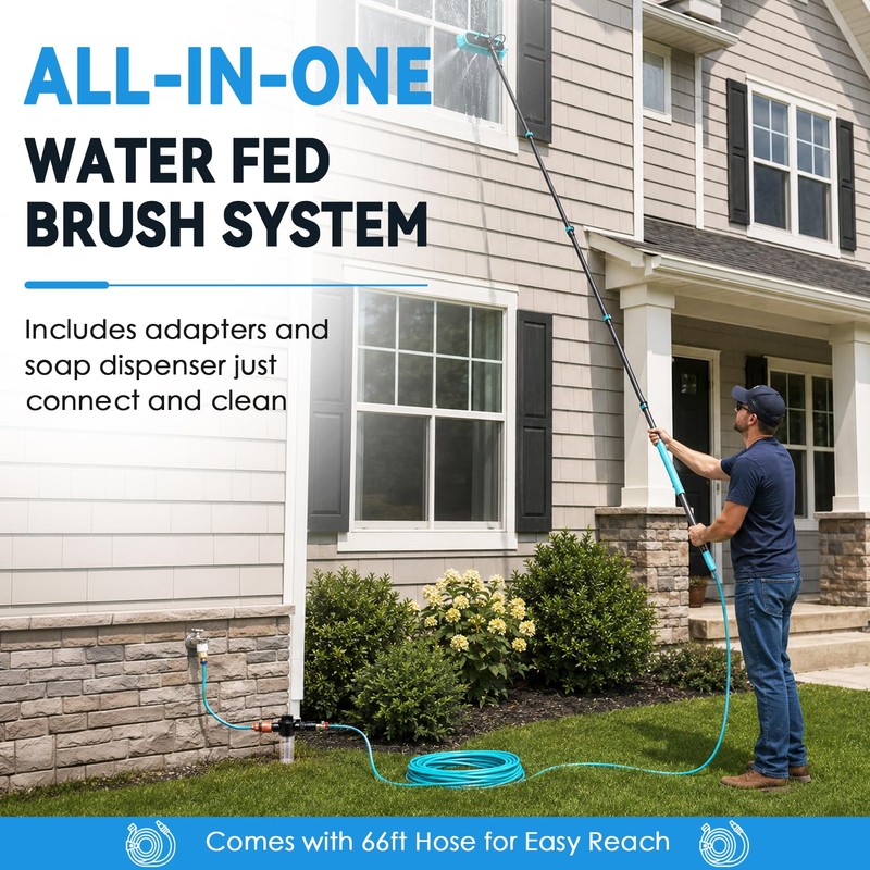 Adjustable 24FT Water Fed Pole Cleaning Kit with 4 Brush
