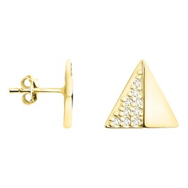 SOFIA MILANI - Women's Earrings 925 Silver with Zirconia Stones - Triangle Stud Earrings, Yellow Gold, Zircon