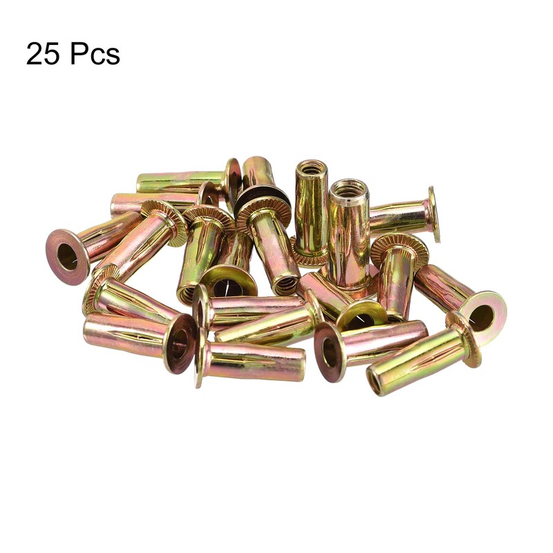 uxcell 1/4-20 Multi-Grip Rivet Nuts, 25pcs Pre-Bulbed Shank Flat Head
