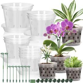 Orchid Pots with Holes and Saucers for Repotting | 4, 5, 5.6, 6 inch Clear Plastic Orchid Pots Flower Plant Pot with Stakes Clips | Breathable Slotted Orchids Planter with Drainage for Root Health