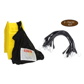Mytee Products Tarp Bungee Straps and Edge Protector Kit - 50 Pack Natural Rubber Tarp Bungee Straps 21" with Crimped Hooks & 20 Pack Yellow 4" Flatbed Corner Protector with Carrying Bag