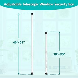 Sliding Door Security Bar, 15.5 to 51 Inch Window Security Bar, Adjustable Security Bar for Balcony Sliding Door,Patio Door Security, Apartment Window White…