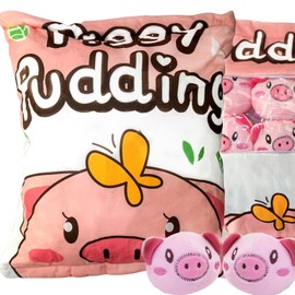 Pig Plush Toys - Removable Throw Pillow Plushies with 8 Little Pig Stuffed - Soft Hugging Stuffed Animal - Kawaii Plush Gifts for Kids Boys Girls (Pink - Pig)