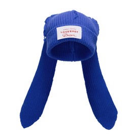 Gorro de punto lindo conejo orejas largas divertido gorro de invierno esponjoso gorro de punto cálido conejo ganchillo cráneo sombrero holgado al aire última intervensión, Azul, Talla única