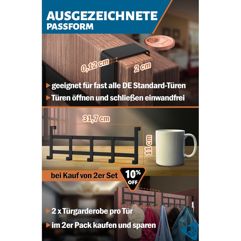 Menz Door Coat Rack for Hanging - Universal Door Hooks