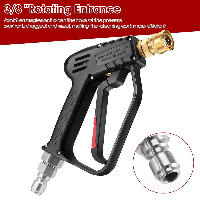 1 Set Short Pressure Washer Tool with Swivel 3/8inch Inlet