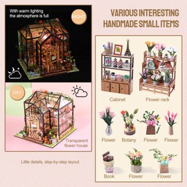 INSGEN DIY Miniature Dollhouse Greenhouse Building Room Kit, Wooden Diorama Book Nook House Crafts for Adults, 1:24 Scale Miniature Street Tiny Library House Making