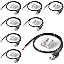 8 Pcs 1FT 22AWG USB 2.0 Male 2Pin Pigtail Cable, 3A 3V 5V 9V 12v 24v USB A Male Plug to 2pin Bare Wire Pigtail Open End Extension Adapter with 8Pcs Quick Wire Cable Connector DIY Connector Cables