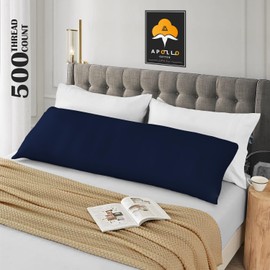 Body Pillow Pillowcase 20 X 48 Pillow Cover 100% Egyptian Cotton Sateen Weave 600 Thread Count Hotel Quality 1-Pieces Zipper Body Pillowcase 20" x 48" inch, Navy Blue Solid