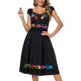 Embnoyes Women's Mexican Dress Boho Causal Dress Lace Party Dresses (L, E358BK) Black