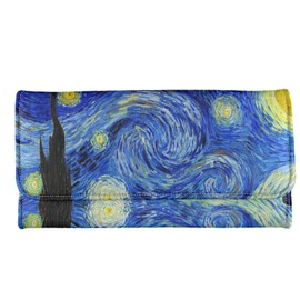 Howilath Slim Wallet Trifold Large Capacity Roomy Compartment Rose Butterfly Flower Skull Van Gogh Starry Night Casual, Van Gogh Starry Night, Fashionable