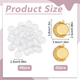 PLIGREAT 20 Pcs Blank Bezel Pendant Trays, Gold Moon Rotation Photo Charms with 40 Pcs Glass Cabochons Double Side Moon Pendants for DIY Jewelry Making Resin Photo Graduation Decor
