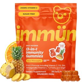 Grüns Immun Sugar Free Immunity Gummies with Vitamin C, Zinc, MCT Oil, & Turmeric - Daily Immune Support Supplement for Adults - Sour Pineapple Flavor