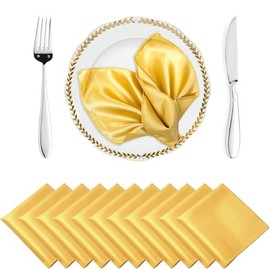 MDS 100 boda 30,5 x 30,5 cm cuadrado satén, Servilleta o Pañuelo para Boda Banquete Decoración, color blanco, Dorado, 1