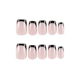 Dorevia Handmade Classic Short Coffin Press-On Nails,Upscale Black With a Nude Base Classic Color, Translucence French Tips with Nail Glue, 30Pcs Most Sizes are Included, Short Luxury Gel Nails for Women and Girls.