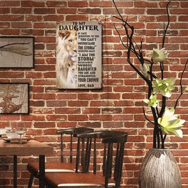 Ymyoo Metal Sign Tin Sign Vintage Wall Art Lion Dad to My Daughter If Fate Whispers to You You Can't Withstand The Rainstorm Whisper Back I Am The Rainstorm Tin Signs Gardening for Gift 8x12inches