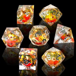 DND Dice Set,7 PCS Liquid Core Polyhedral Dice (Orange Liquid)