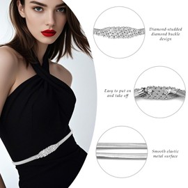 YEAMLTE Waist Belt Women's Skinny Metal Belt, Elastic Thin Chain Belt for Dress, Elastic Thin Waist for Matching Dresses, Daily Use, Wedding Supplies, silver, 70