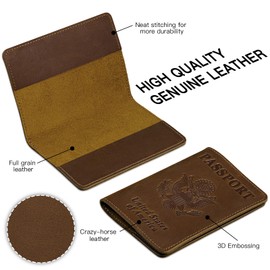 BIAOTIE Premium Leather Passport Holder Covers, RFID Blocking Case Travel Wallet Passport Book Holders Travel Must Haves for Women Men, Brown, Travelling