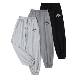 EXARUS Girls' Sweatpants 3 Pack Sweat Pants Kids with Pockets Drawstring Baggy High Waisted Preppy Cute Joggers Youth 12Y