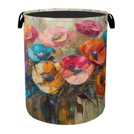 Modern Floral Oil Painting Laundry Basket - Heavy Duty 60L Dirty Clothes Organizer, Water Resistant Foldable Hamper for Men Women