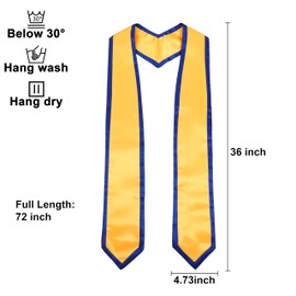 Erligo Graduation Honor Stole Classic End with Trim for Unisex Adult 72 Inches Long (Gold + Royal Blue Trim, 72 Inch)