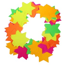 TENLITE 𝐏𝐚𝐜𝐤 𝐎𝐟 𝟖𝟒𝟎 - Fluorescent Flash Cards Star Shape Tags 2.5" Shop Retail Price Signs Sale Burst Paper Blank Neon Notices, Store, Party Favors.