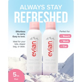 Evian Facial Spray 5 oz Duo Hydrating Mineral Water Mist for Face & Skin Refreshes Makeup, Sets, & Tones Facial Spray Twin Pack for Daily Skincare and Lightweight Facial Moisturizer Mist