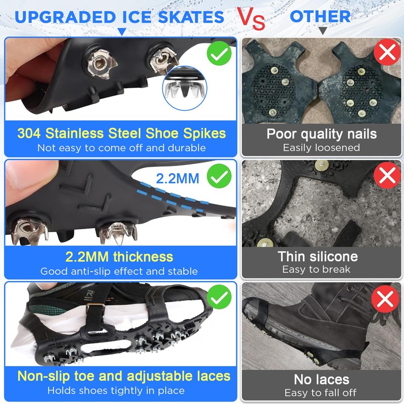 Hyran Spikes for Shoes, Crampons with 11 Teeth, Shoe Spikes,