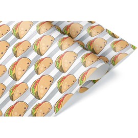 Cute Kawaii Taco Gift Wrap Thick Wrapping Paper Cartoon Mexican Food Themed Party Shower Decor (One 20 inch x 30 inch sheet)