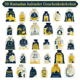 Hymarvo Ramadan Calendar 2025, 30 Ramadan Calendar for Filling Fabric, 2 Sizes Ramazan Advent Calendar Bags for Children, Ramadan Decoration, Empty Eid Mubarak Calendar, Filled Set, Mubarak Decoration