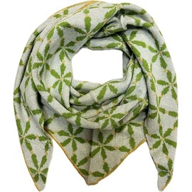 Jeamis XXL Triangle Knitted Scarf Flowers Pattern Warm Winter Scarf Fashion Scarf Autumn Spring Triangle Scarf Tube Scarf Stole Wool Scarf, Beige Green