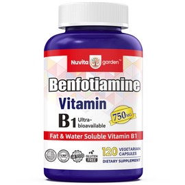 NoMiLu 750mg Benfotiamine with Thiamine, Fat & Water Soluble Vitamin B1, Gluten Free, Healthy Metabolism,120 Vegetarian Capsules