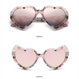 WDZAYXC Polarised Oversized Heart Retro Sunglasses Cute Glasses UV400 Protection, Flowers/Pink Mercury