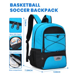 HMLIN Soccer Backpack,Basketball Backpack with Ball Compartment &Shoe Compartment,Sports Bag for Basketball,Soccer,Football& Volleyball (Blue)