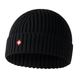 Höhenhorn Nordföhn Knitted Beanie Merino Wool Knitted Hat Men Women Unisex Winter Hat, Black (rubber logo)