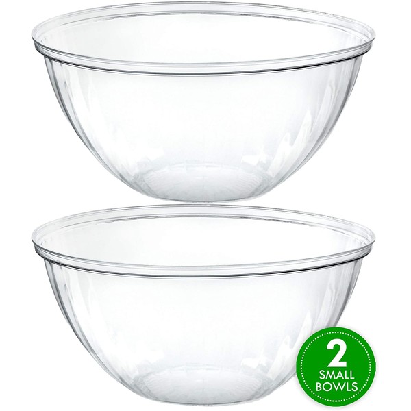 Plasticpro Disposable Round Crystal Clear Serving Bowls, Party Snack or Salad Bowl, Plastic Clear Chip Bowls, Party Snack Bowls, Candy Dish, Salad (2, 48 OUNCE)