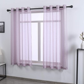 DONREN Lilac Purple Luxury Textured Sheer Window Panel Curtains Grommet Top Sheer Drapes for Windows 52 Wide x 63 inch Length 2 Panels