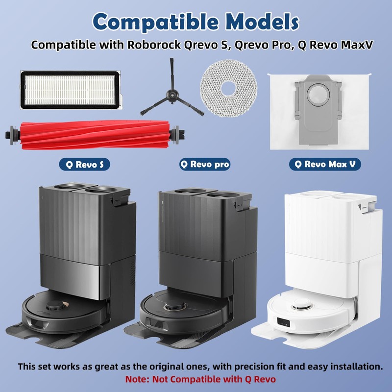 Replacement Accessories Kit Compatible with Roborock Qrevo MaxV, Qrevo S,