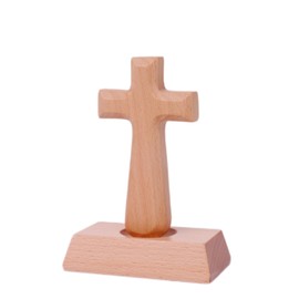 Floatdream 1 Piece Wooden Cross Ornaments, Wooden Crosses Decoration, Cross Figure Ornaments, Wooden Standing Latin Cross Solid Wood Christian Catholic