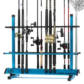 Savior Equipment Fishing Rod Rack Holder Organizer, Lightweight Aluminum Vertical Fish Pole Garage Storage Ground Display Stand, Hold Up to 48 Slots Fresh Salt Water Spinning Rods & Reel Combo, Blue