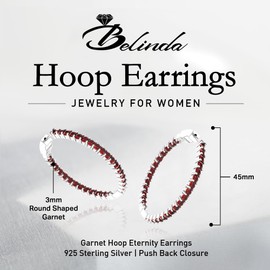Belinda Jewelz - Hoop Earrings, Eternity Earrings with 62 Colored Gemstones, Birthstone Eternity Earrings Women, 925 Sterling Silver Women's Jewelry, Garnet Hoop Earrings, 1.73”