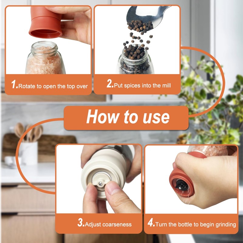 Manual Pepper Grinder or Salt Grinder with Adjustable Coarseness, Portable