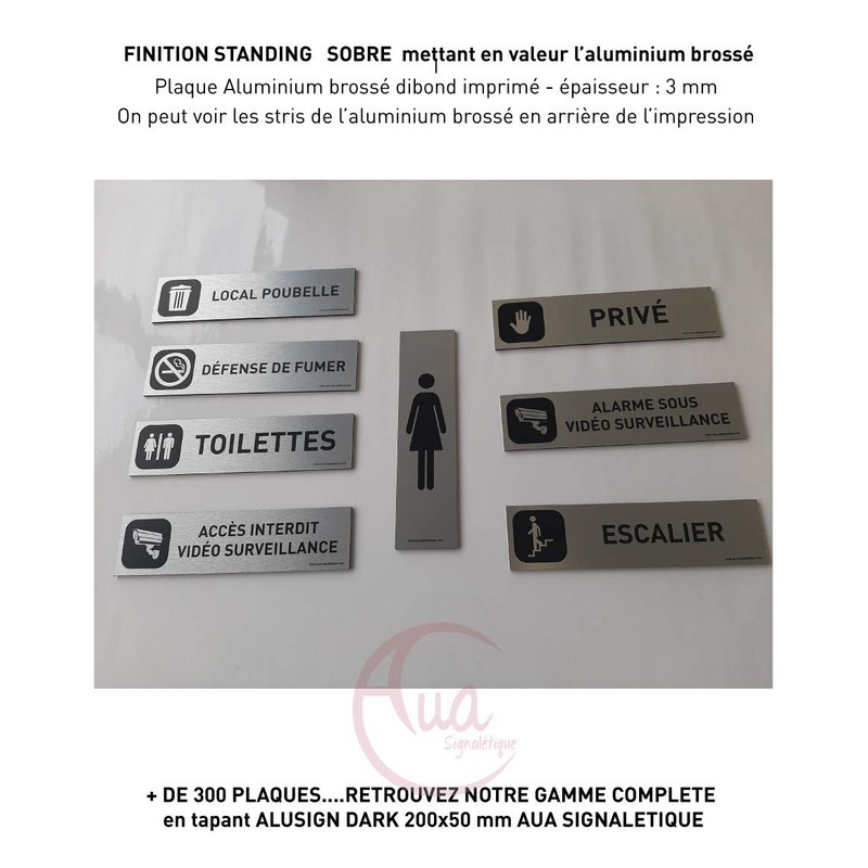 AUA SIGNALETIQUE - Plaque Aluminium brossé imprimé AluSign DARK -