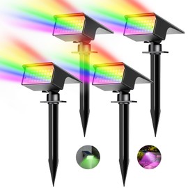 kolpop Pack of 4 / 7 RGB Colourful Solar Lights for Outdoor Use, IP65 Waterproof Solar Spotlight, 800LM Outdoor Light, 2 in 1 Assembly, Dusk to Dawn Solar Lights, Garden Lights for Trees, Outdoor