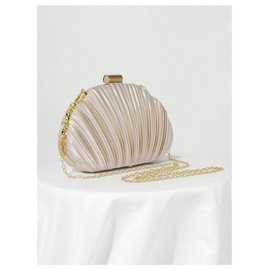 SweatyRocks Women's Seashell Evening Purse Pleated Party Wedding Crossbody Bags, Apricot, One Size