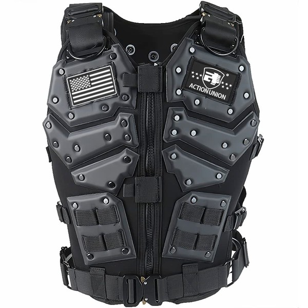 ACTIONUNION Tactical Airsoft Vest Adjustable Paintball Vest Cosplay Costume (Black)