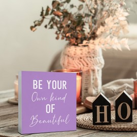 JUIOEIU Encouragement Be Your Own Kind Of Beautiful Sign, Inspirational Purple Wooden Box Signs，Encouragement Gifts For Women, Strong Women Gifts, Motivational Wood Sign Decor(5 X 5 Inch)