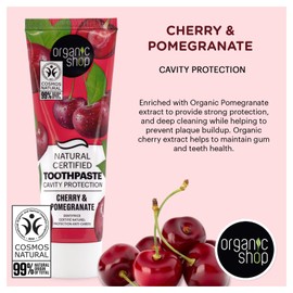 Organic Shop Cherry Toothpaste, Cavity Protection, Natural Ingredients, Fluoride-Free, Tooth Sensitivity, Vegan & Cosmos Natural Certified. Pack of 2